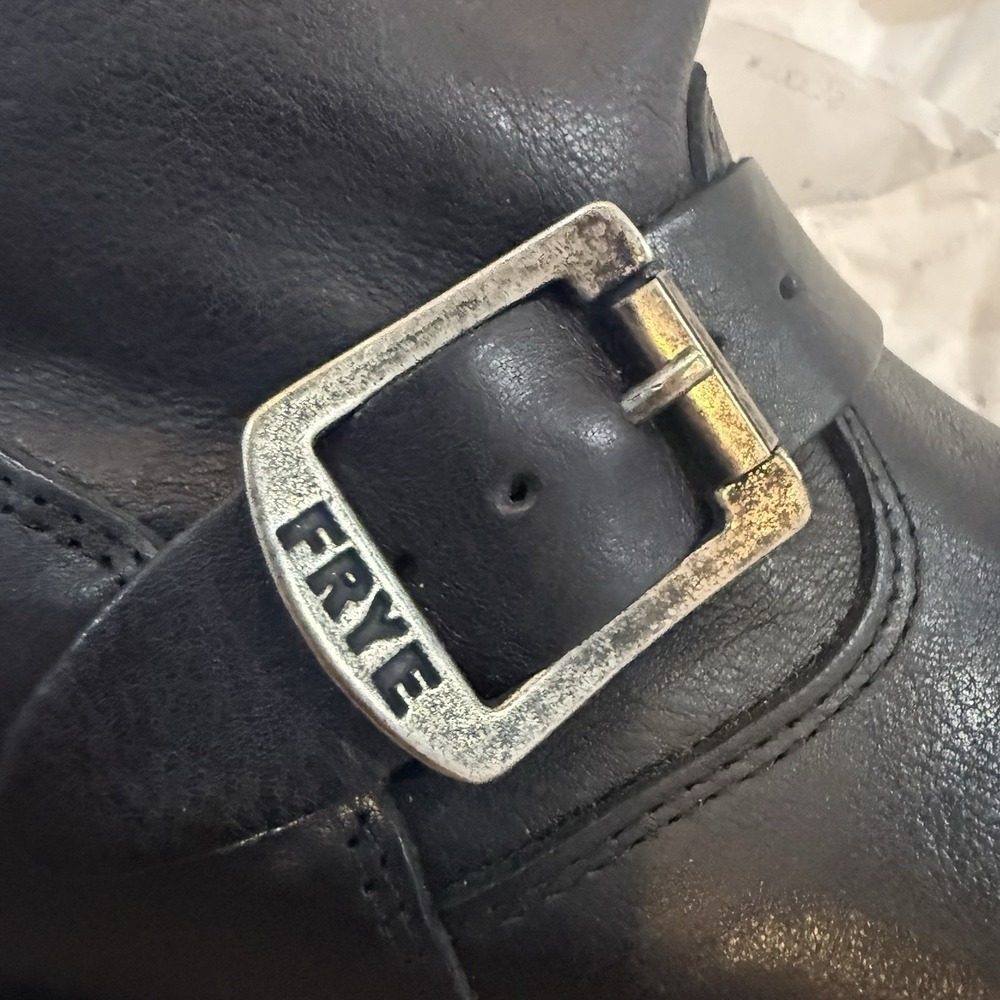 Frye Veronica Shortie Boots Womens 7.5 Black Leather Engineer Moto Biker Harness - Picture 8 of 16